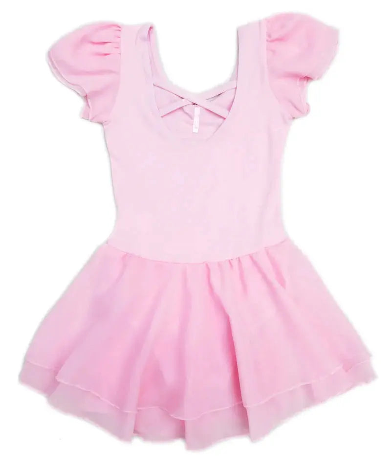 BD336P - Pink Chiffon Sleeve Bow Skirted Ballet Dress Cadiz Boutique, Inc.