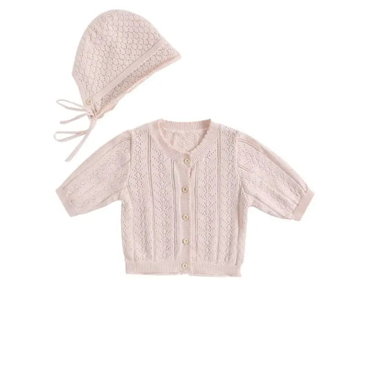 2-Piece Summer & Spring Baby Girl Pierced Cardigan Matching Hat Cadiz Boutique, Inc.