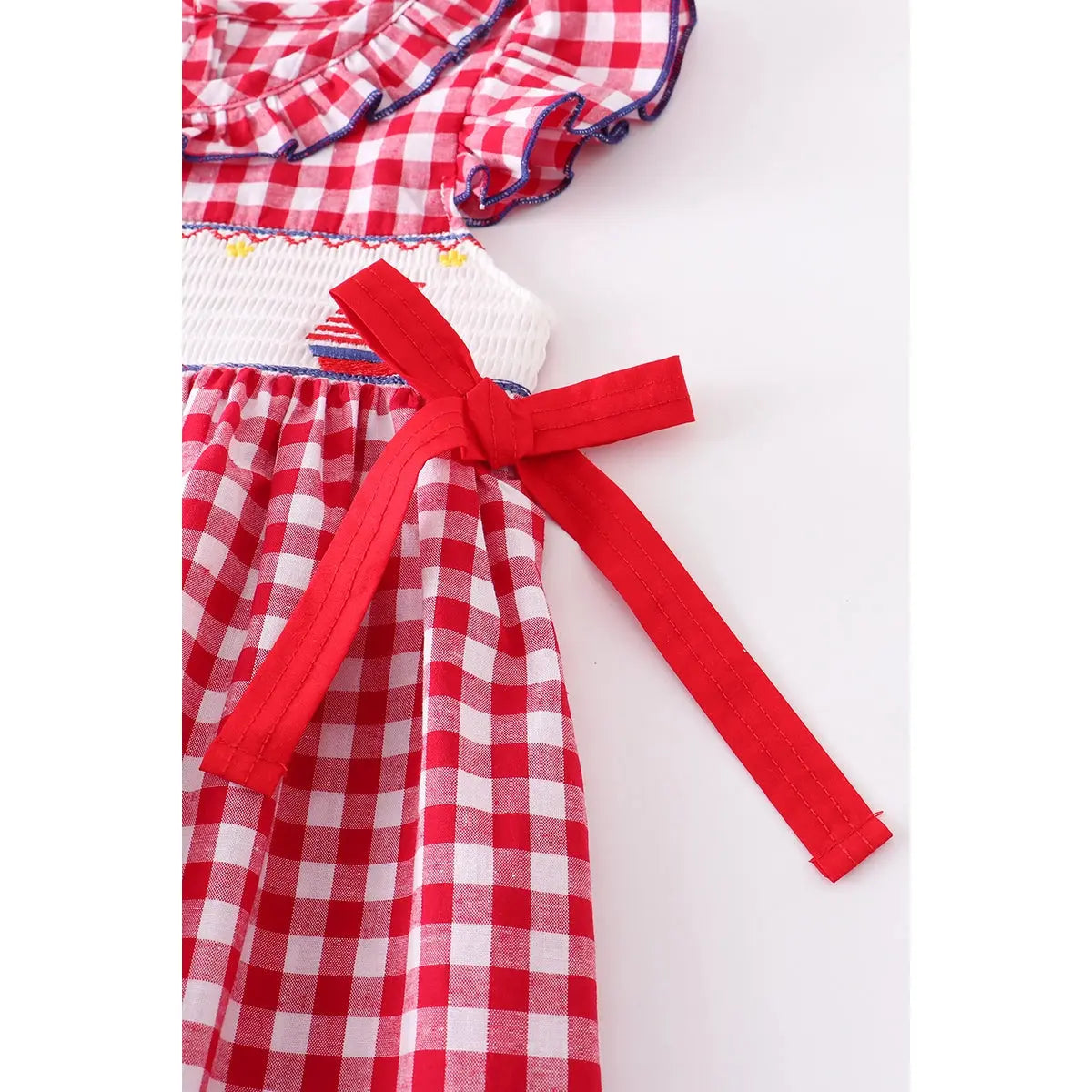 HDRSB - Red Plaid Sailboat Smocked Ruffle Dress Cadiz Boutique, Inc.