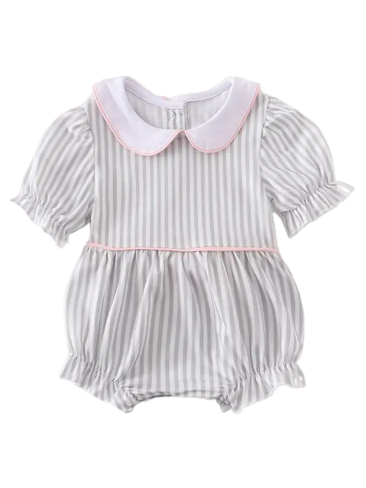 115853 - Honeydew Stripe Puff Sleeve Romper Cadiz Boutique, Inc.