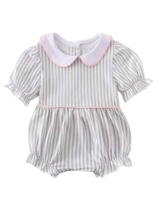 115853 - Honeydew Stripe Puff Sleeve Romper Cadiz Boutique, Inc.