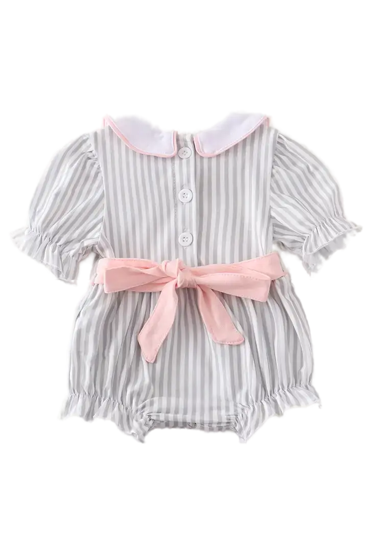 115853 - Honeydew Stripe Puff Sleeve Romper Cadiz Boutique, Inc.