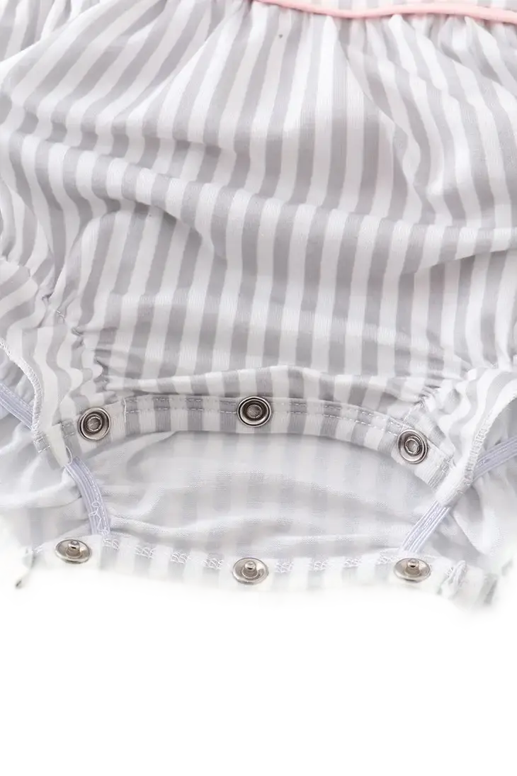 115853 - Honeydew Stripe Puff Sleeve Romper Cadiz Boutique, Inc.