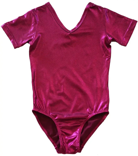 LT118HP - Shiny Hot Pink Short-Sleeve Leotard Cadiz Boutique, Inc.