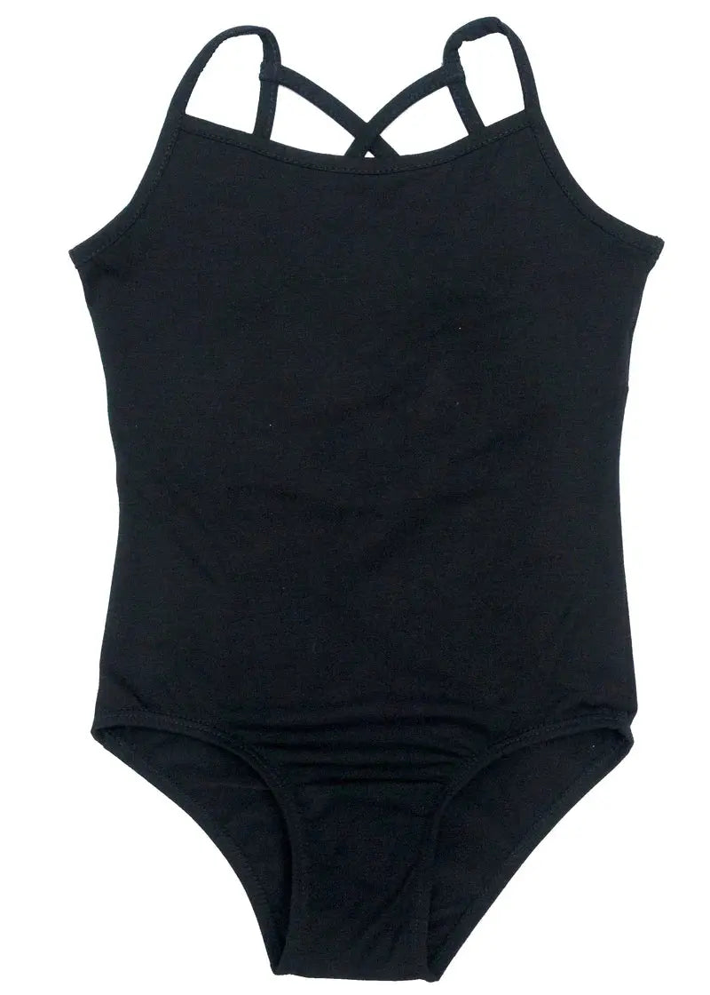LT122BK- - Black Spaghetti Lattice Back Cotton Leotard Cadiz Boutique, Inc.
