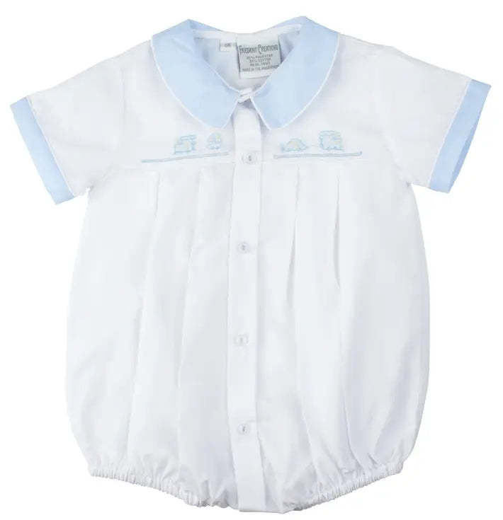 P1341M - Preemie Embroidered Train Creeper Cadiz Boutique, Inc.
