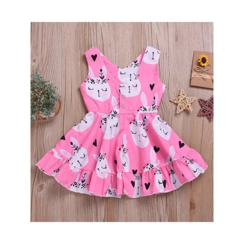 V Collar Sleeveless Rabbit Easter Dress Cadiz Boutique