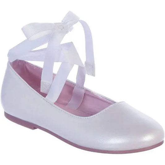 Mary Jane Ballerina Shoe with Satin Ankle Ties - Ivory Cadiz Boutique, Inc.