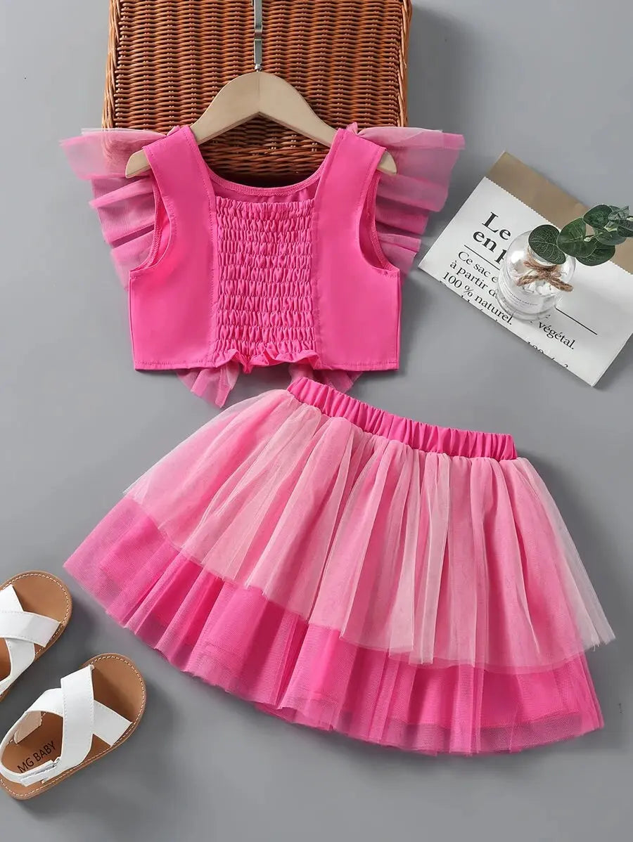 SH2429 - Mesh Ruffle Trim Top & Layered Hem Skirt Cadiz Boutique, Inc.