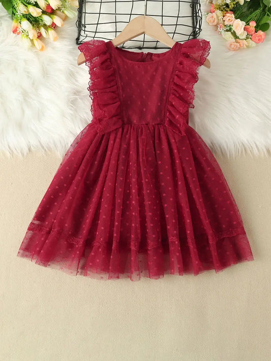 SH7319 - Contrast Lace Ruffle Trim Mesh Dress Cadiz Boutique, Inc.