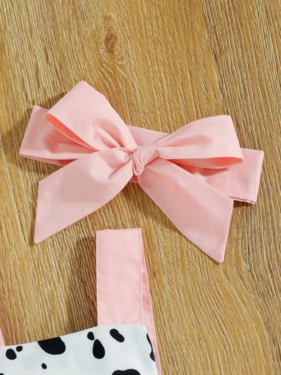 SHCW - Baby Cow Print Layered Ruffle Trim Bow Front Bodysuit With Headband Cadiz Boutique, Inc.
