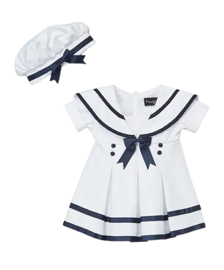 FOU21 - White & Navy Blue Sailor Dress & Beret Cadiz Boutique, Inc.