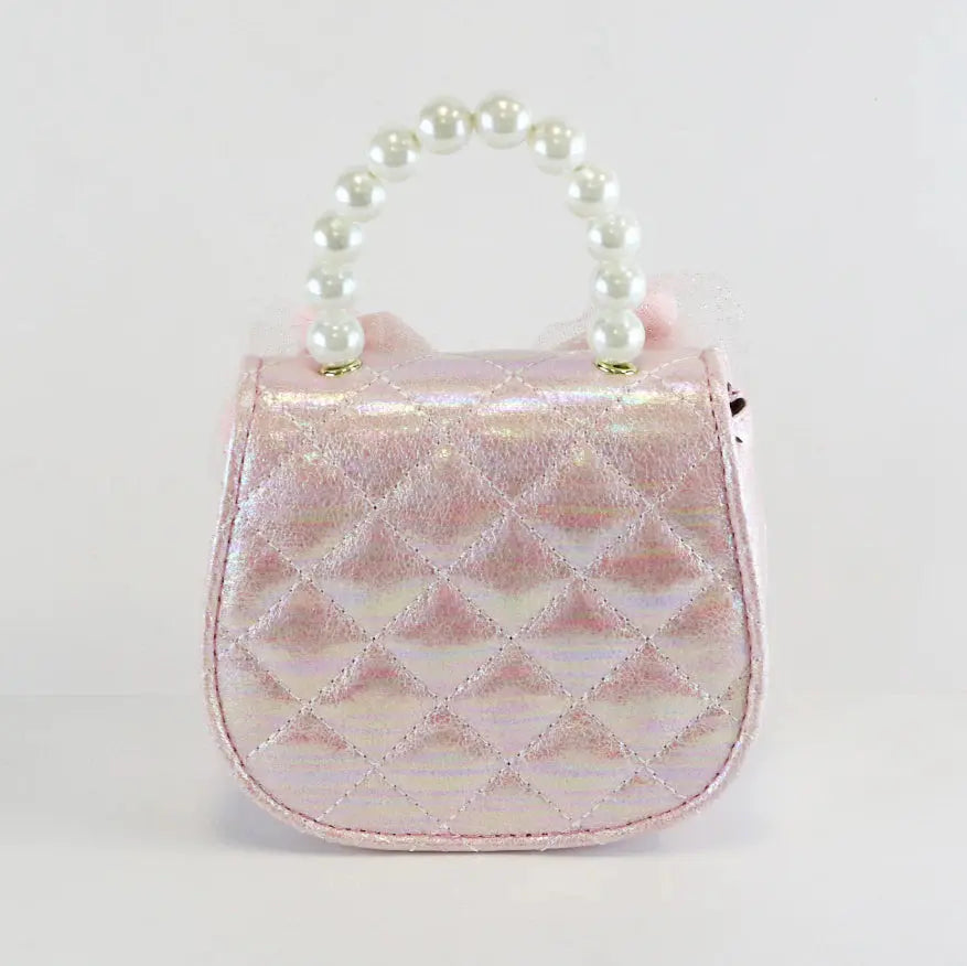 Doe A Deer - B1230P - Pom Pom Mesh Bow Shiny Purse - Pink Cadiz Boutique, Inc.