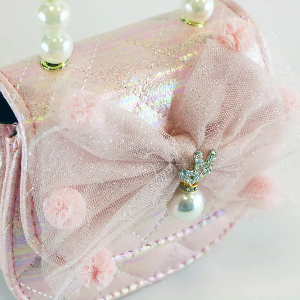 Doe A Deer - B1230P - Pom Pom Mesh Bow Shiny Purse - Pink Cadiz Boutique, Inc.