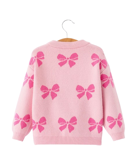 TPG60028 - Pink Baby Bow Ribbon Ties Sweater Cardigan