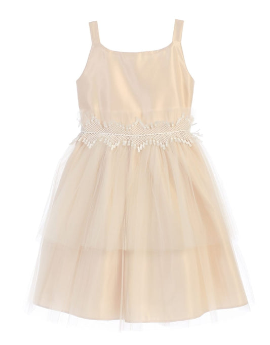 SK689 -  Satin And Tulle Dress With Lace Accent
