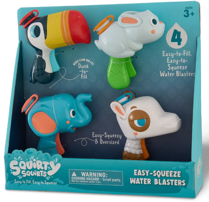 121927 - Chuckle & Roar Squirty Squirts Elephant Llama Rabbit & Toucan Water Blasters - 4pk