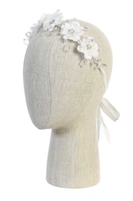 TT136 - Diadema de flores de seda con pedrería y perlas