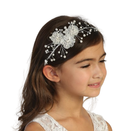 TT137 - Flower Accent Bridal Hairpiece with Organza Flowers with Rhinestones