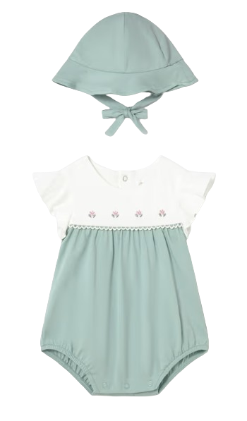 1602 - Newborn Girl Floral Romper with Hat (Mayoral)