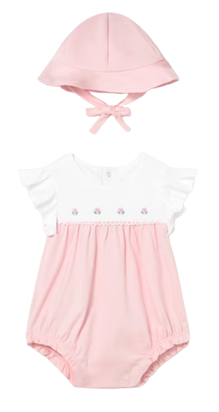 1602 - Newborn Girl Floral Romper with Hat (Mayoral)