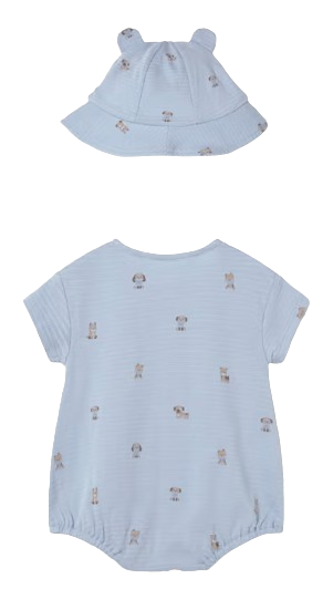 1606 - Newborn Boy Romper and Hat Set (Mayoral)B