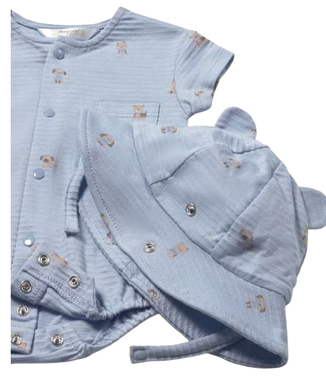 1606 - Newborn Boy Romper and Hat Set (Mayoral)C