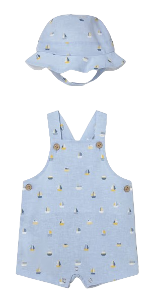 1611 - Newborn Boy Printed Dungaree and Hat Set (Mayoral)