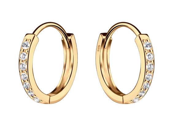 CM227 - 14K Gold-Plated Huggie Cz Hoop Earrings