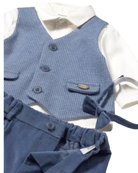 2581 - Newborn Boy Bow Tie Shirt and Pants Set (Mayoral)