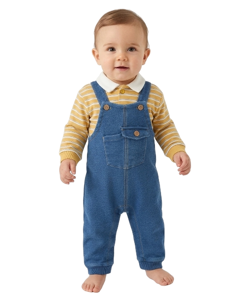 2680 - Newborn Boy Dungaree with Striped Polo Set