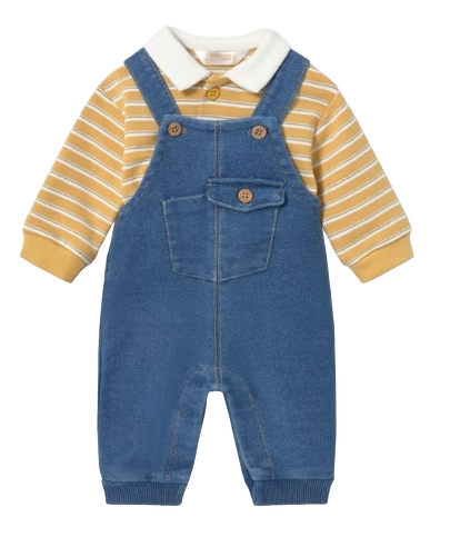 2680 - Newborn Boy Dungaree with Striped Polo Set2