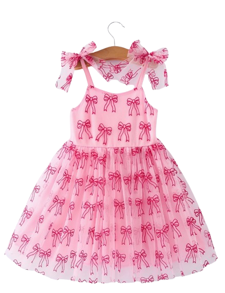 DRG56269 - Spring and Summer Pink Tulle Bow Party Dress