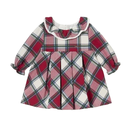 2808 - Newborn Girl Tartan Ruffle Neck Dress