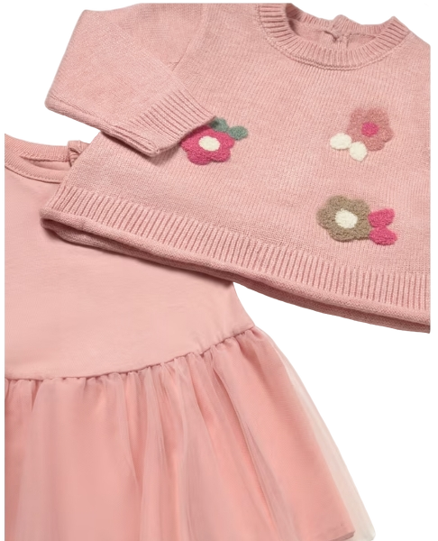 2820 - Newborn Girl Knit Flower Dress (Mayoral)3