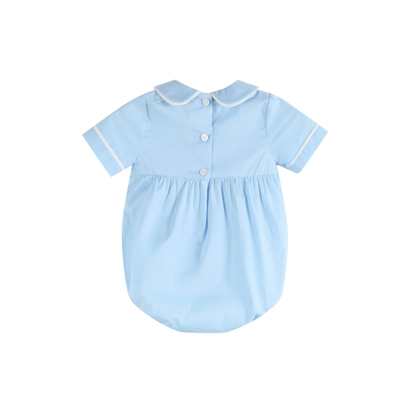 343600 - Light Blue Collared Button Romper with Bonnet
