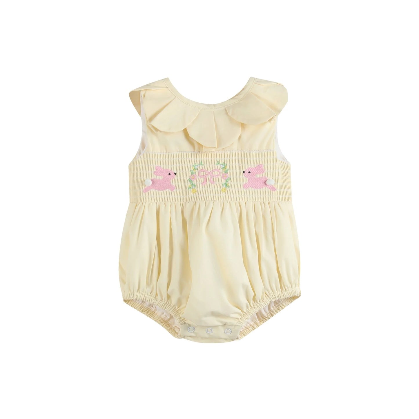 47933 A- Yellow Petal Collared Smocked Bubble Romper