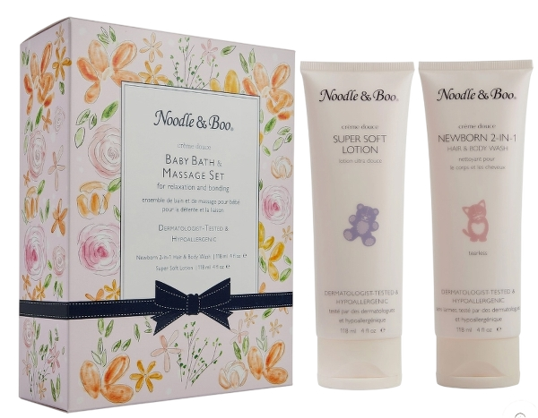 4833 - Noodle & Boo Baby Bath & Massage Set, Creme Douce, Pink Flowers