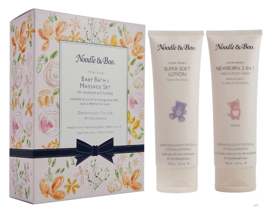 4833 - Noodle & Boo Baby Bath & Massage Set, Creme Douce, Pink Flowers