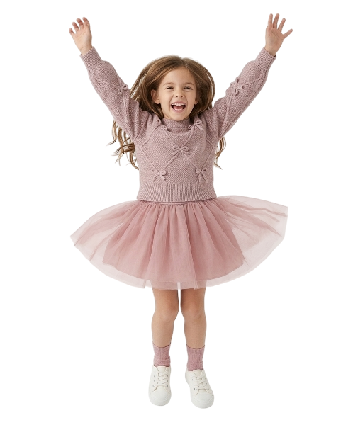 4927 - Girl Mixed Knit Dress With Bows (Mayoral)