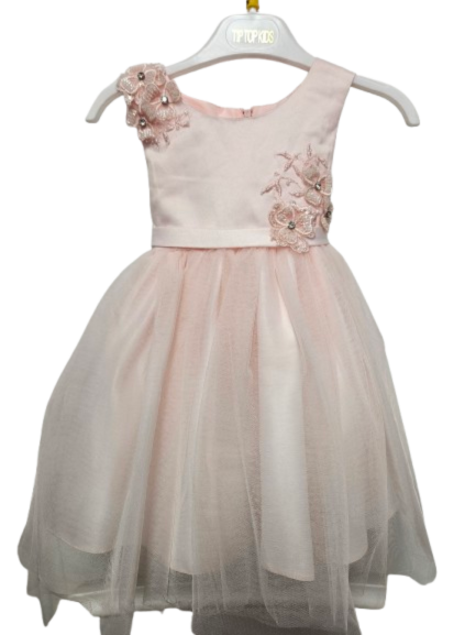 TT5897S - Baby Girls Mesh Overlay Bodice with 3D Flower Applique and Mesh Skirt