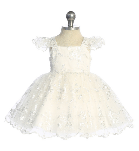 TT5919SI - Baby Girls All Lace Flutter Sleeve Dress