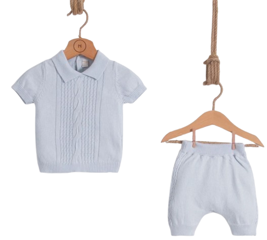 6895B - 2-Piece Short Sleeve Sweater & Knitted Shorts Set