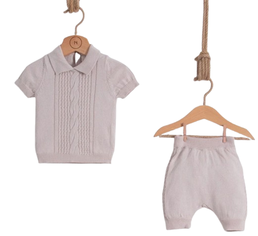 6895 - 2-Piece Short Sleeve Sweater & Knitted Shorts Set