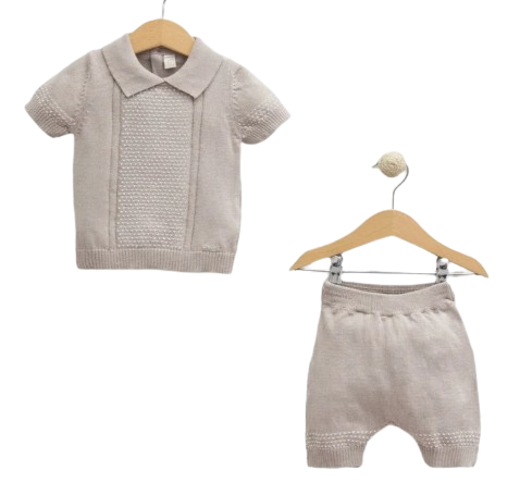 6896 - Short Sleeve Sweater & Knitted Shorts Set – Cotton