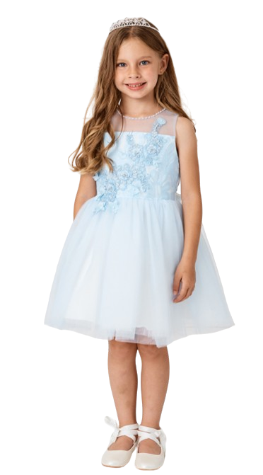 TTK7016 - Vestido de malla con escote ilusión para niñas