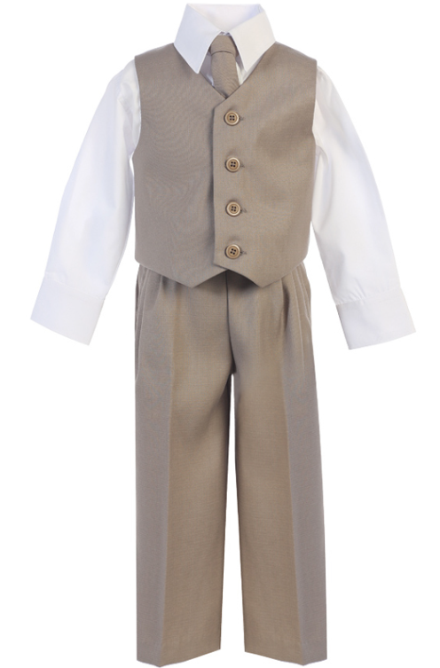 8570BR - Lito 4-Piece Vest And Pant Set - Khaki Tie