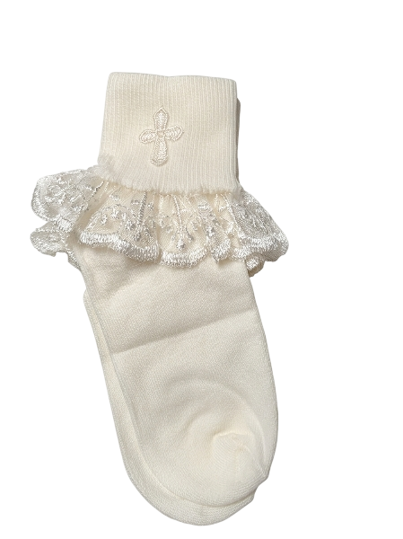 CRXSK - Ivory Ruffle Socks With Cross