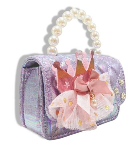 B1343P - Crown Applique Shiny Quilted Purse - Purple