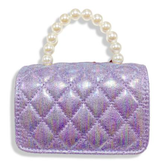 B1343P - Crown Applique Shiny Quilted Purse - Purple